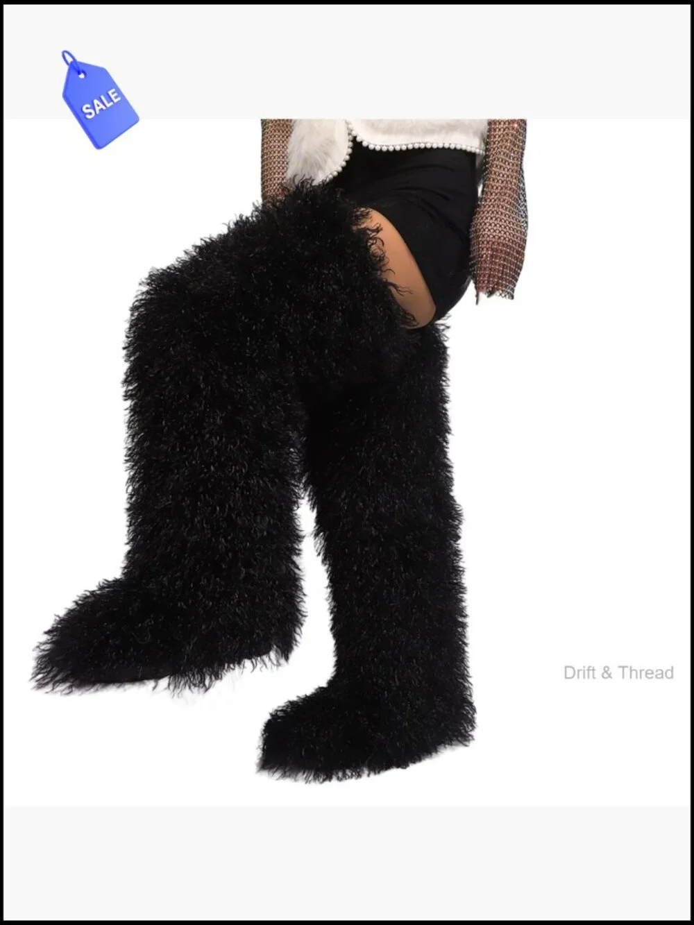Thigh High Faux Fur Boots, Over the Knee Fluffy Flat Boots for Women